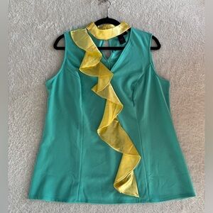 Ashley Stewart Halter Neck Ruffle Top Size 14/16 Turquoise & Yellow New